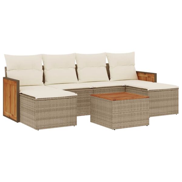 vidaXL Set Divani da Giardino 7 pz con Cuscini Beige in Polyrattan