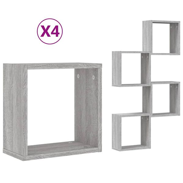 vidaXL Mensole Parete a Cubo 4 pz Grigio Sonoma 30x15x30 cm