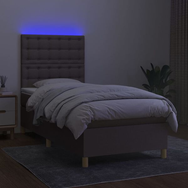 vidaXL Letto a Molle con Materasso e LED Tortora 100x200cm in Tessuto