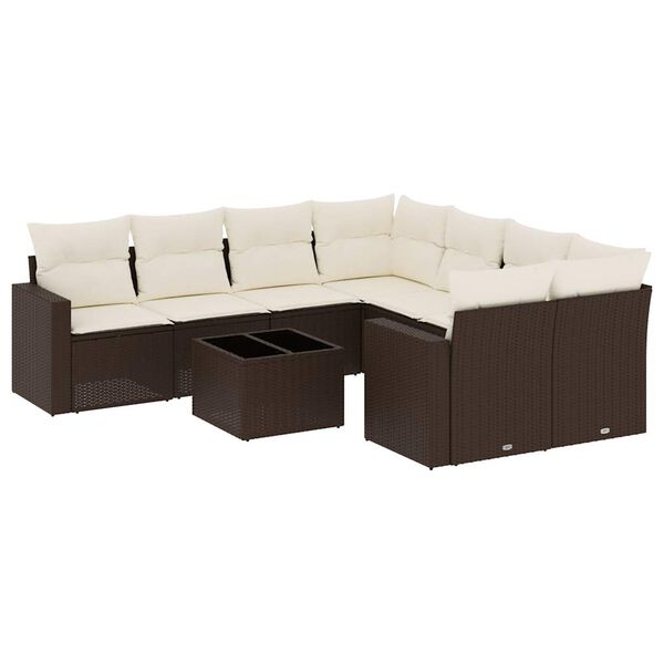 vidaXL Set Divano da Giardino 9pz con Cuscini Marrone in Polyrattan