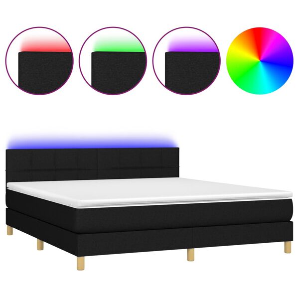 vidaXL Letto a Molle con Materasso e LED Nero 160x200 cm in Tessuto