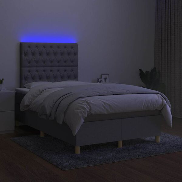 vidaXL Letto a Molle Materasso e LED Grigio Chiaro 120x190 cm Tessuto