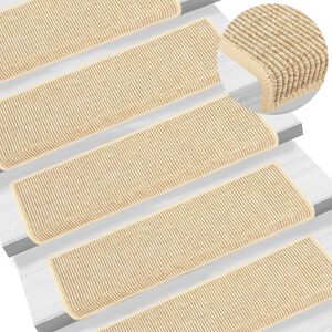 vidaXL Tappetini per scale 15 pz 65x21x4 cm Beige chiaro Bordo rettangolare