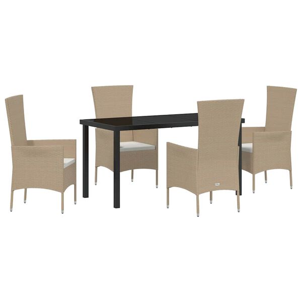 vidaXL Set da Pranzo per Giardino con cuscino 5 pcs Beige polyrattan