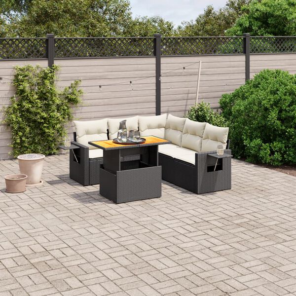 vidaXL Set Divano da Giardino 6 pz con Cuscini Nero in Polyrattan
