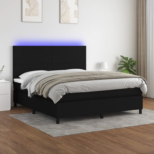 vidaXL Letto a Molle con Materasso e LED Nero 160x200 cm in Tessuto