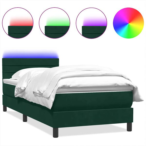 vidaXL Letto a Molle con Materasso e LED Verde Scuro 90x210 cm Velluto