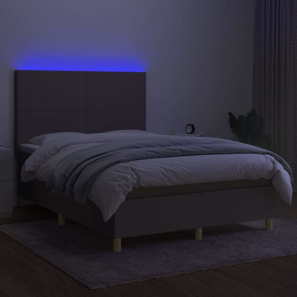 vidaXL Letto a Molle con Materasso e LED Tortora 140x190 cm in Tessuto