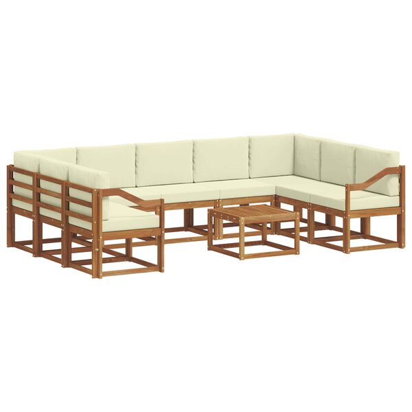 vidaXL Set di divani da esterno con cuscino 10 pcs Naturale e Crema