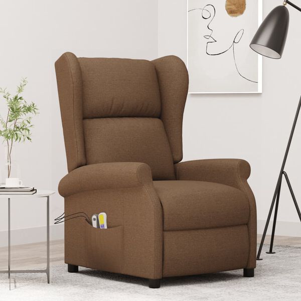 vidaXL Poltrona ad Ala Massaggiante Elettrica Marrone in Tessuto
