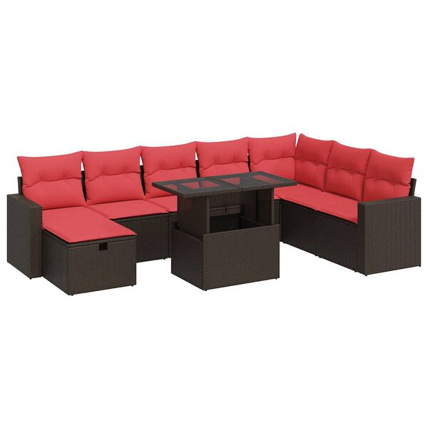 vidaXL Set Divani da Giardino 9 pz con Cuscini Marrone Polyrattan Acacia