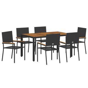 vidaXL Set da Pranzo per Giardino 7 pcs Nero polyrattan