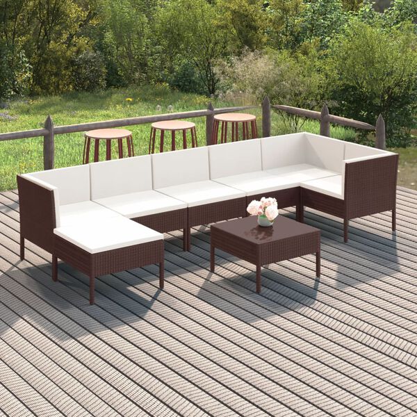 vidaXL Set Divani da Giardino 8 pz con Cuscini in Polyrattan Marrone