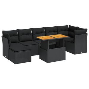 vidaXL Set Divani da Giardino con Cuscini 8 pz Nero in Polyrattan