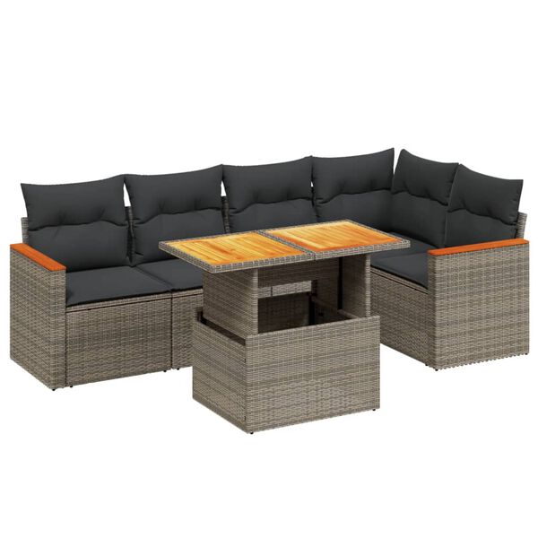 vidaXL Set Divano da Giardino 6 pz con Cuscini Grigio in Polyrattan
