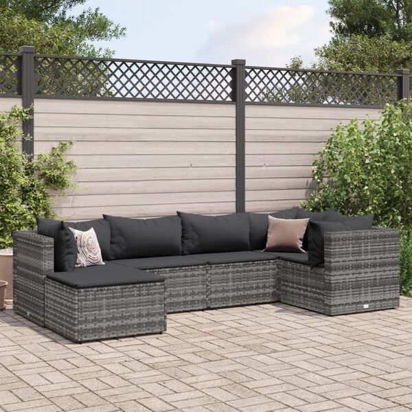 vidaXL Set Divani da Giardino 6 pz con Cuscini in Polyrattan Grigio