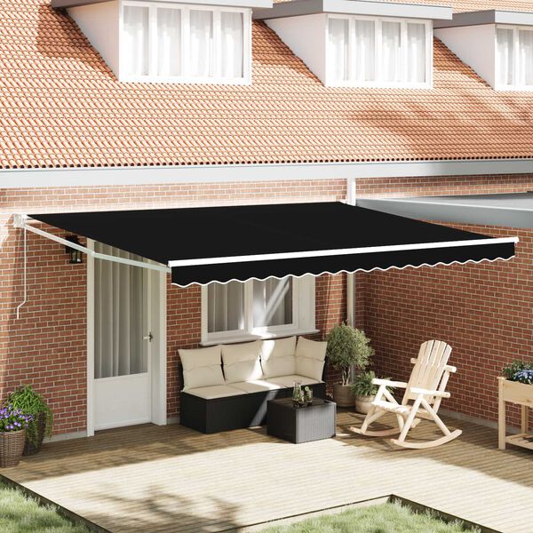 vidaXL Tenda Retrattile Nero 450 &times; 300 cm Poliestere e Metallo