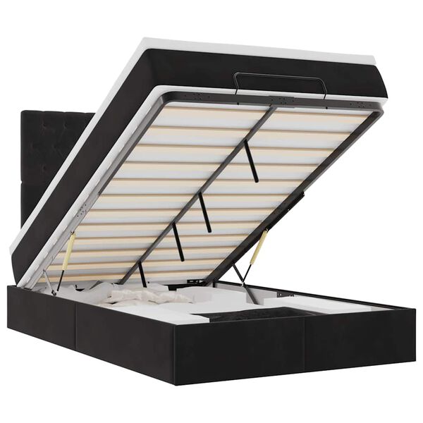 vidaXL Struttura Letto Pouf con Materassi Nero 120x190 cm Velluto