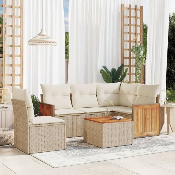 vidaXL Set Divano da Giardino 6 pz con Cuscini Beige in Polyrattan