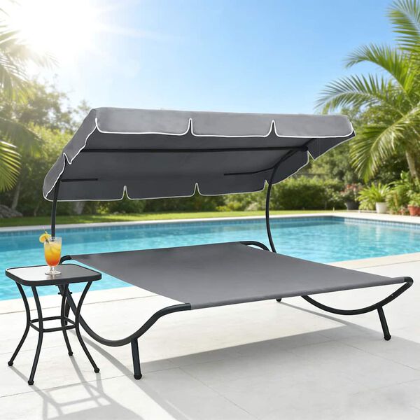 vidaXL Lettino Prendisole con Baldacchino Grigio