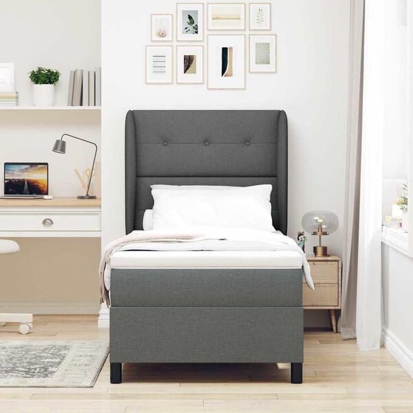 vidaXL Letto a molle con materasso Grigio scuro 90 x 200 cm Tessuto