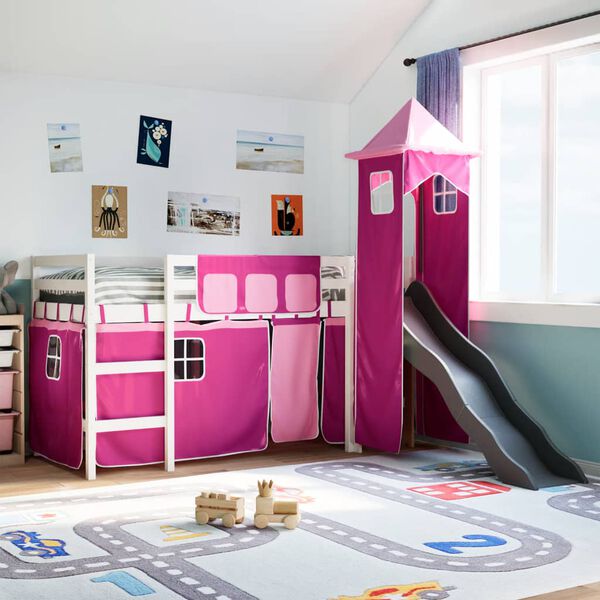 vidaXL Letto a Soppalco con Torre Bambini Rosa 80x200cm Massello Pino