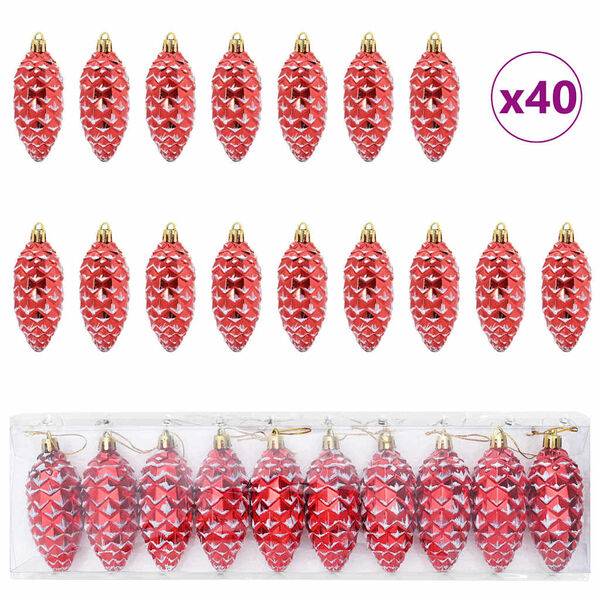 vidaXL Palla di pino di Natale 40 pcs Rosso