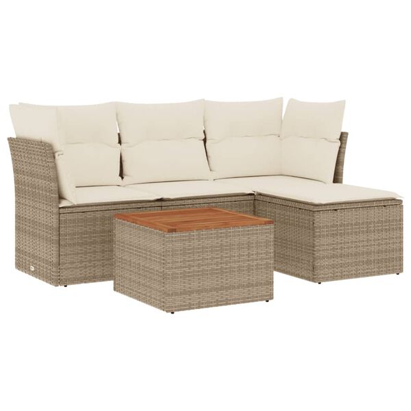 vidaXL Set Divano da Giardino 5 pz con Cuscini Beige in Polyrattan