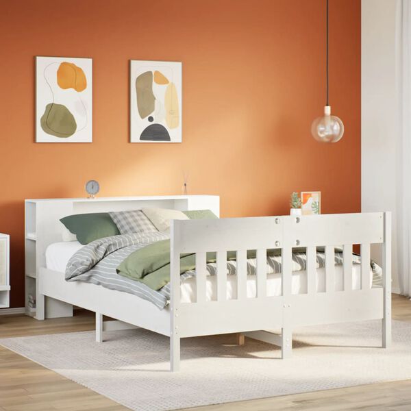 vidaXL Letto Libreria senza Materasso Bianco 135x190 cm Legno di Pino