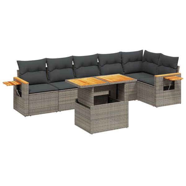 vidaXL Set Divani da Giardino 7 pz con Cuscini Grigio in Polyrattan