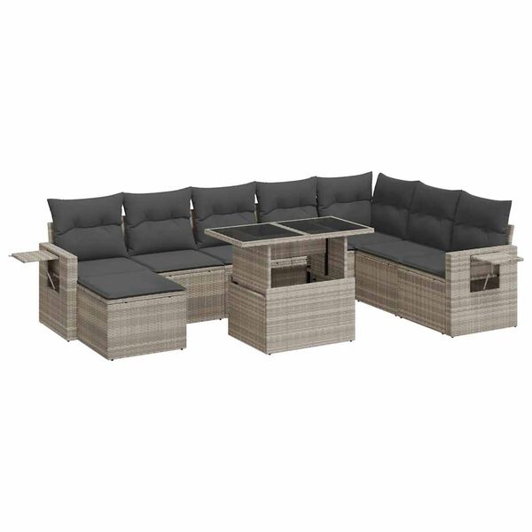 vidaXL Set Divano da Giardino 9pz con Cuscini Grigio Chiaro Polyrattan