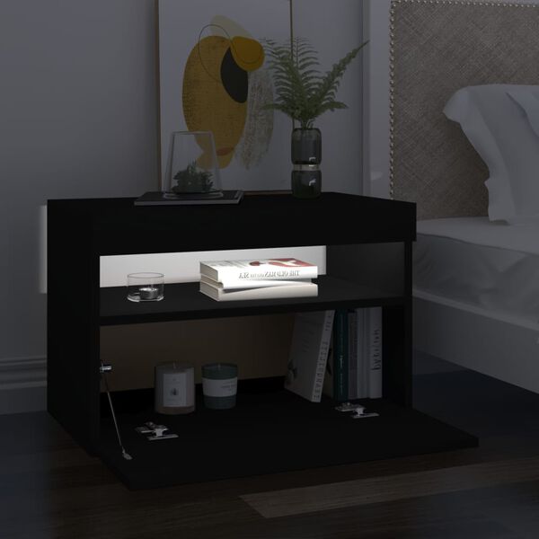 vidaXL Comodino con Luci LED Nero 60x35x40 cm in Legno Multistrato
