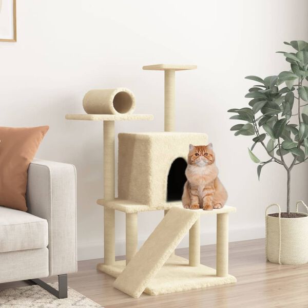 vidaXL Albero per Gatti con Tiragraffi in Sisal Crema 110,5 cm