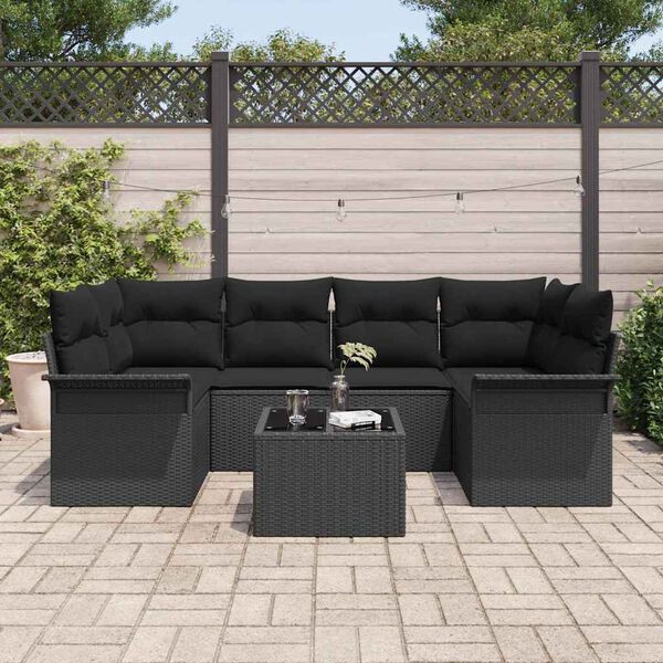 vidaXL Set Divano da Giardino 7 pcs Nero Poly Rattan