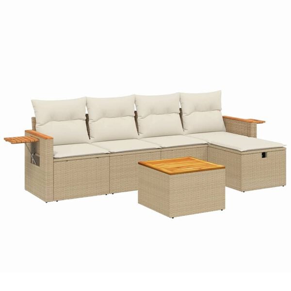 vidaXL Set Divano da Giardino 5 pz con Cuscini Beige in Polyrattan