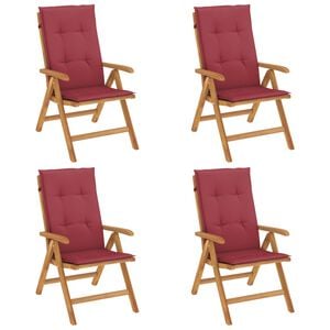vidaXL Sedie Reclinabili Pieghevoli con Cuscini 4 pz in Legno di Teak