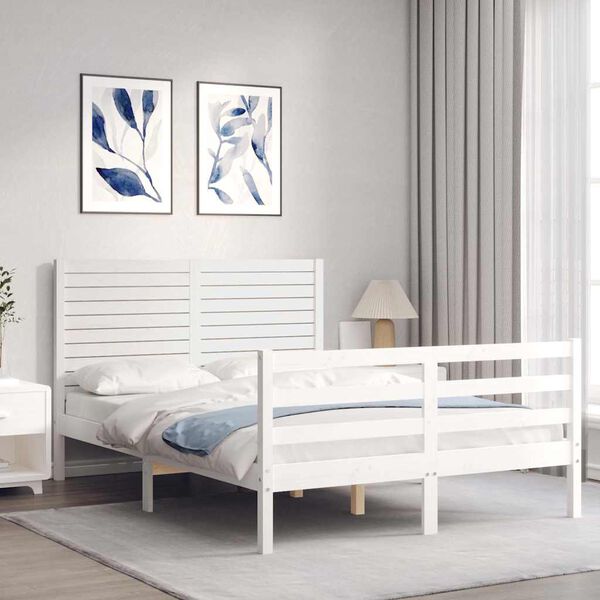 vidaXL Giroletto con Testiera Bianco 140x190 cm in Legno Massello