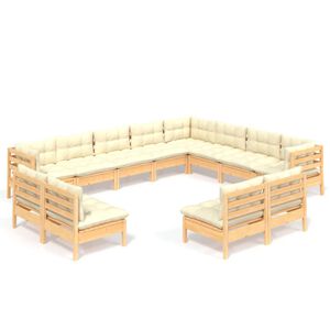 vidaXL Set Divani da Giardino 12 pz con Cuscini Crema Massello di Pino
