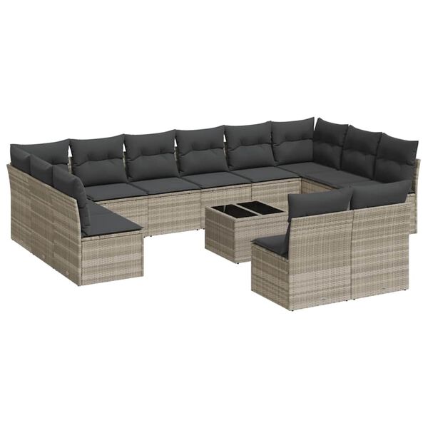 vidaXL Set Divani Giardino 13 pz con Cuscini Grigio Chiaro Polyrattan