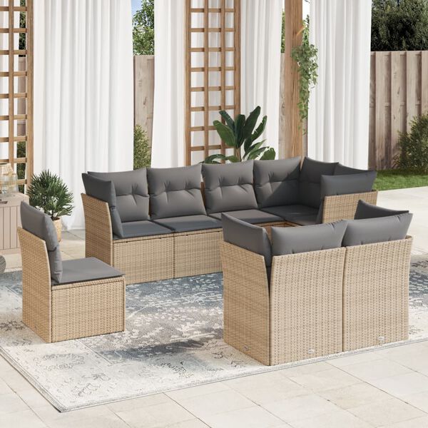 vidaXL Set Divano da Giardino 8 pz con Cuscini Beige in Polyrattan