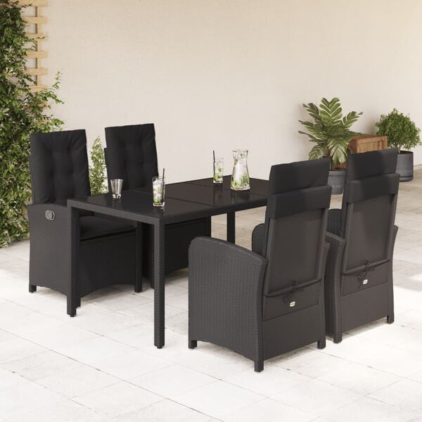 vidaXL Set da Pranzo da Giardino 5 pz Nero con Cuscini in Polyrattan