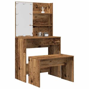 vidaXL Set Tavolo da Toeletta con LED Legno Antico Legno Multistrato