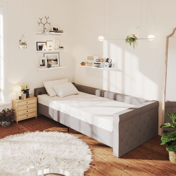vidaXL Dormeuse con Materasso e USB Grigio Chiaro in Tessuto 90x200 cm