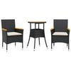 vidaXL Set Pranzo da Giardino 3 pz con Cuscini Nero Polyrattan Acacia