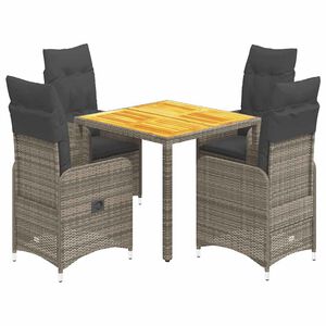 vidaXL Set Bistr&ograve; da Giardino 5 pz con Cuscini in Polyrattan Grigio