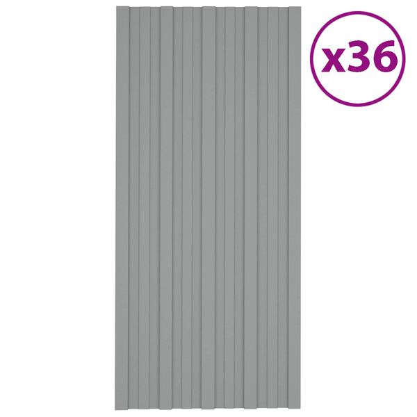 vidaXL Pannello per tetto 36 pcs Grigio 100 x 45 cm Acciaio zincato