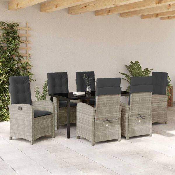 vidaXL Set da Pranzo per Giardino 7 pcs Grigio chiaro polyrattan