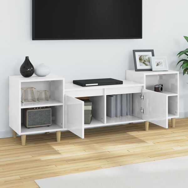 vidaXL Mobile Porta TV Bianco Lucido 160x35x55 cm in Legno Multistrato