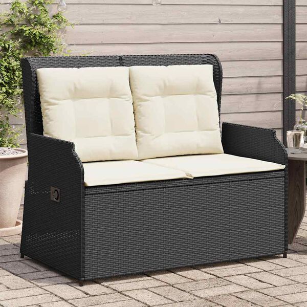 vidaXL Panca Reclinabile da Giardino con Cuscini Nera in Polyrattan