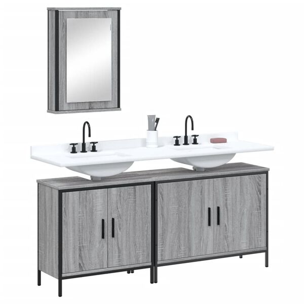 vidaXL Set Mobili da Bagno 3 pz Grigio Sonoma in Legno Multistrato